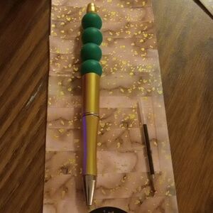 Gold pen with Green Silicone Beads for Mental health awareness
